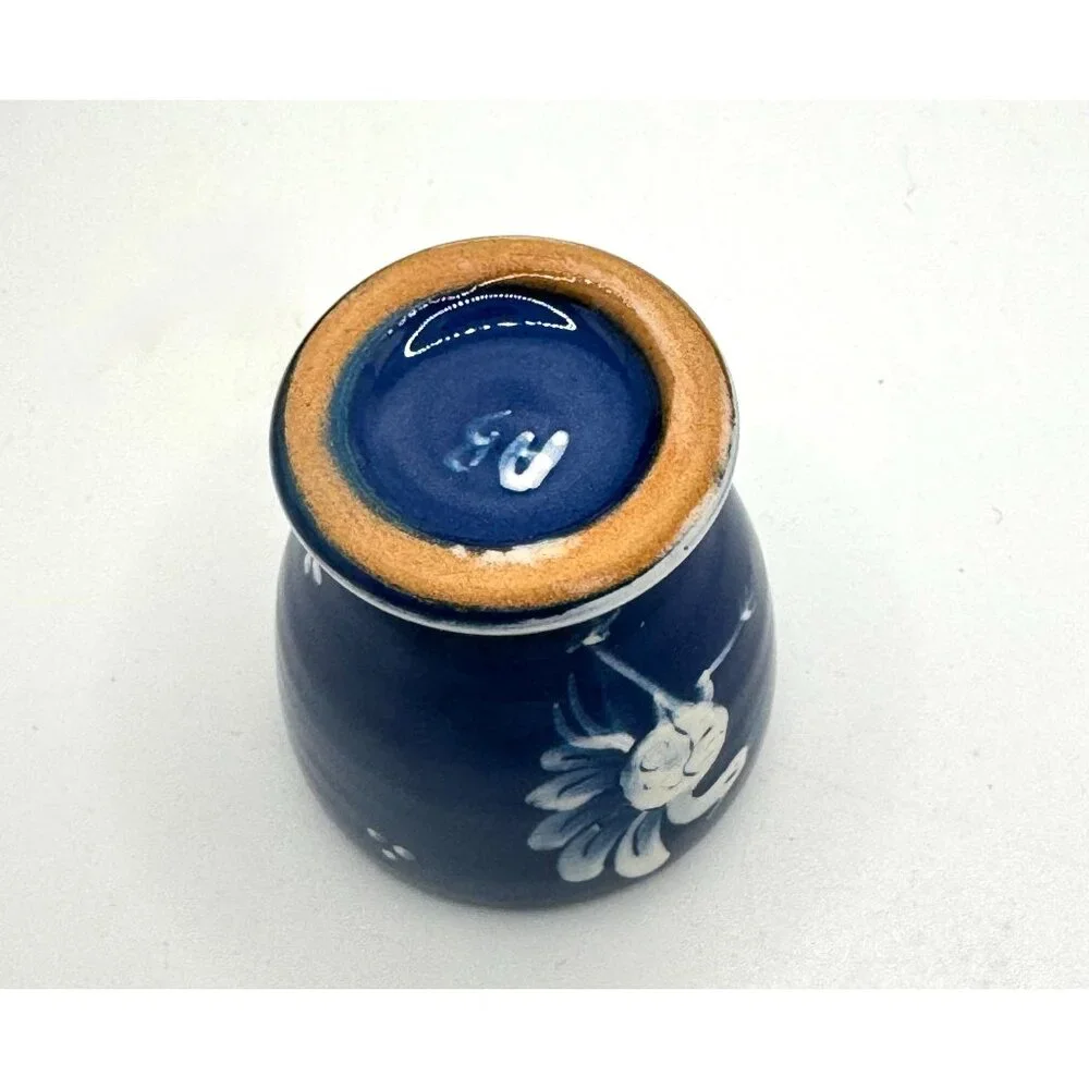Vintage A. Bulle Dubuis Bosshard Mid-Century Blue "Peacock/Floral" Cup Vase - Picture 3 of 8